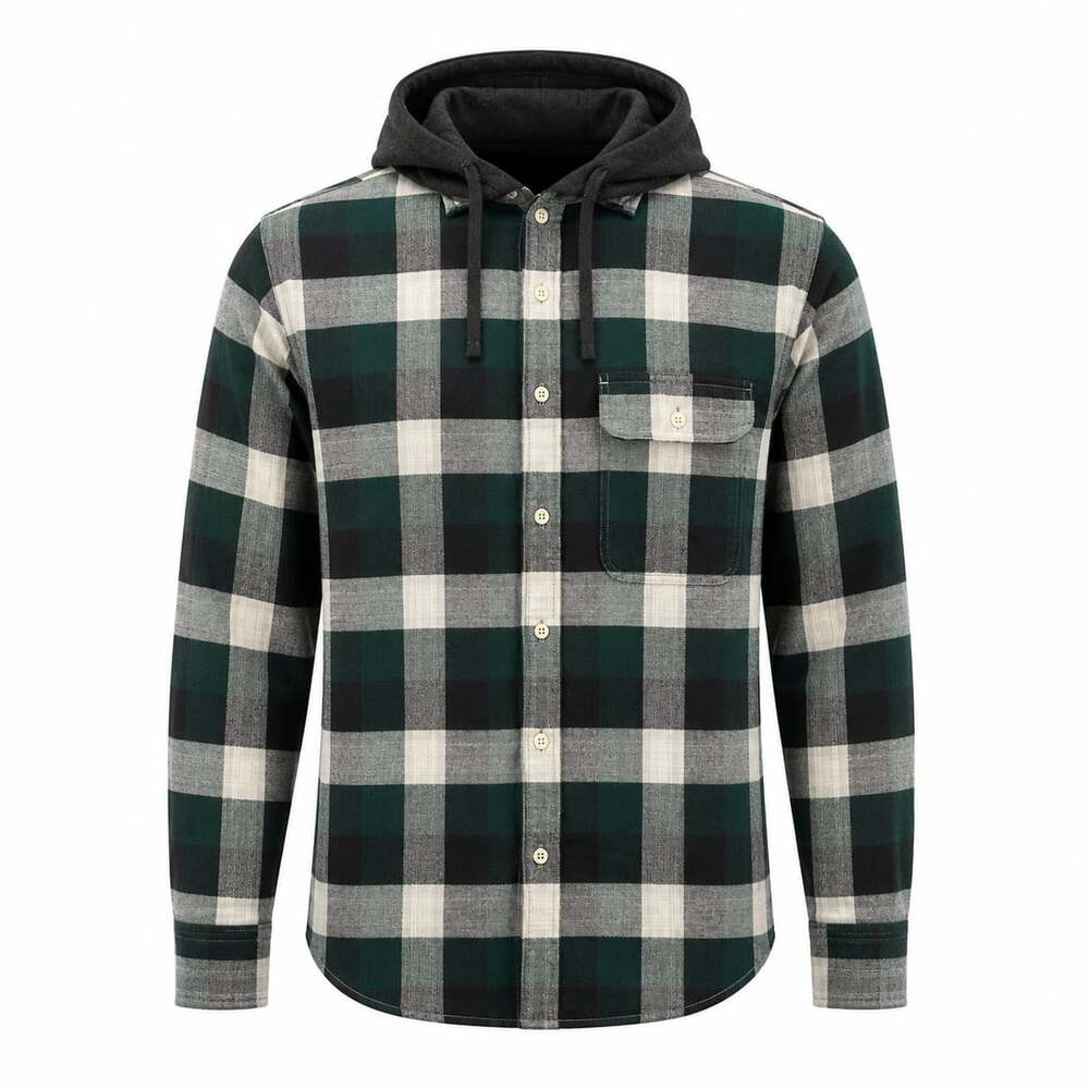 American Eagle Super Soft Green and Black Plaid Hooded Flannel Shirt Mens size X